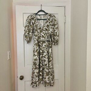 Women's Linen Dress Green and White Patterned Size Medium